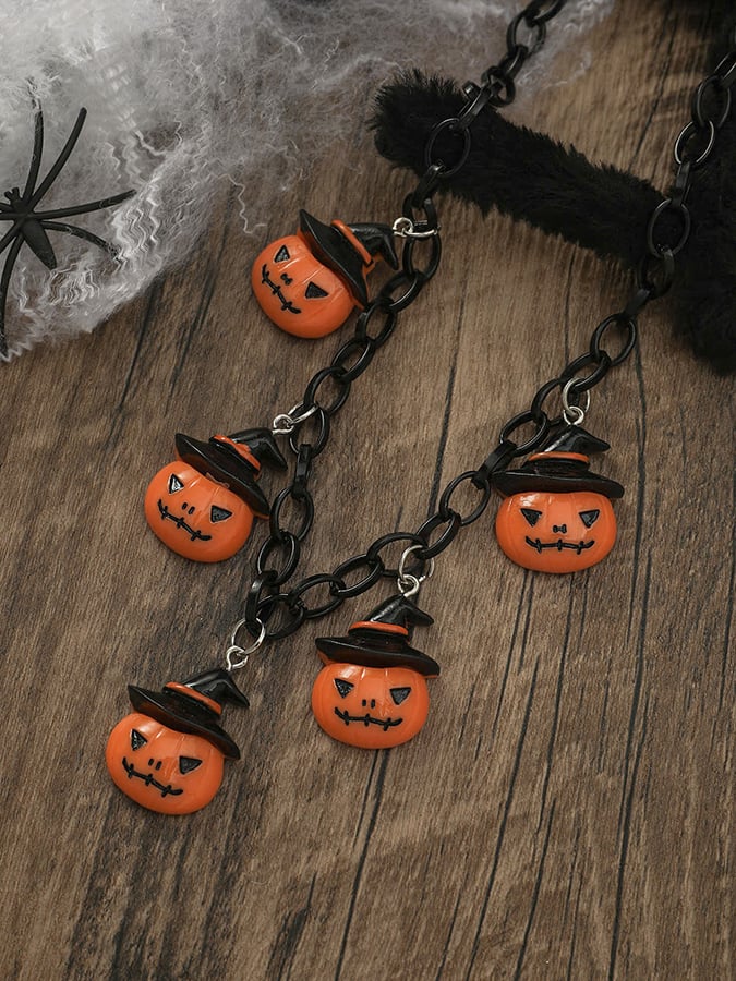 Halloween Gothic Dark Pumpkin Ghost Pendant Necklace