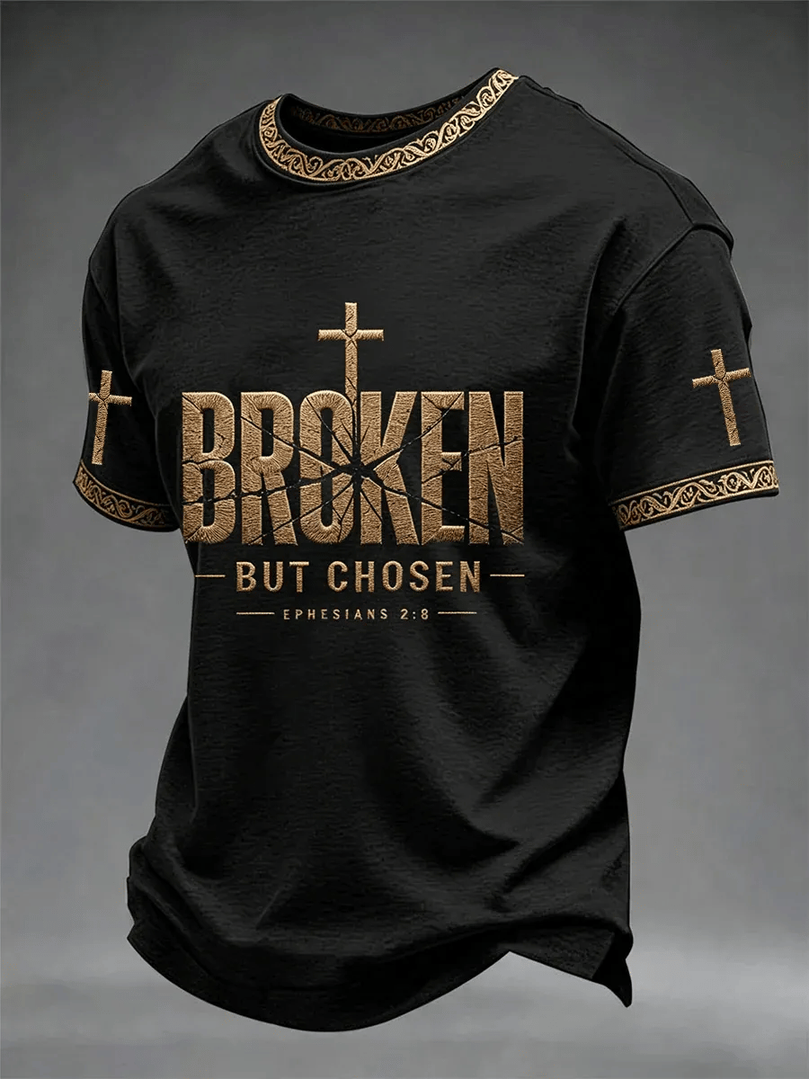 Men's Christian Cross Floral Printed T-shirt