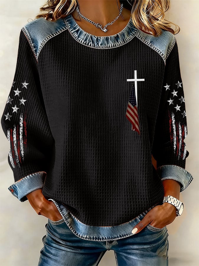 Women's Cross and Flag Print Sweatshirt