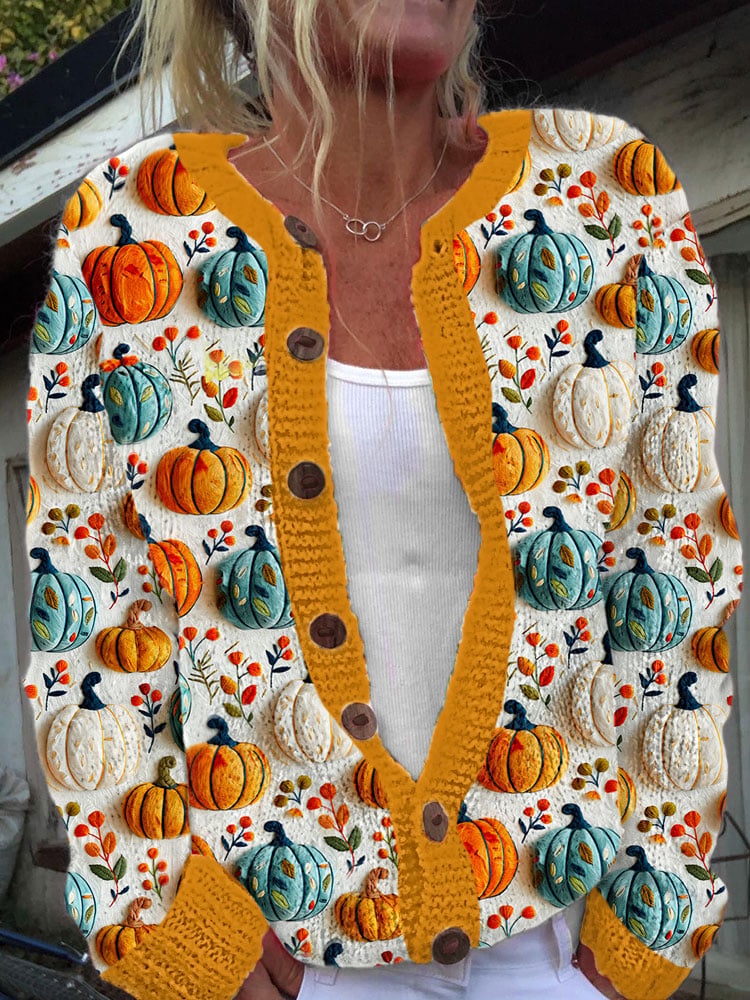 Women's Halloween  Thanksgiving Pumpkin Knit Cardigan