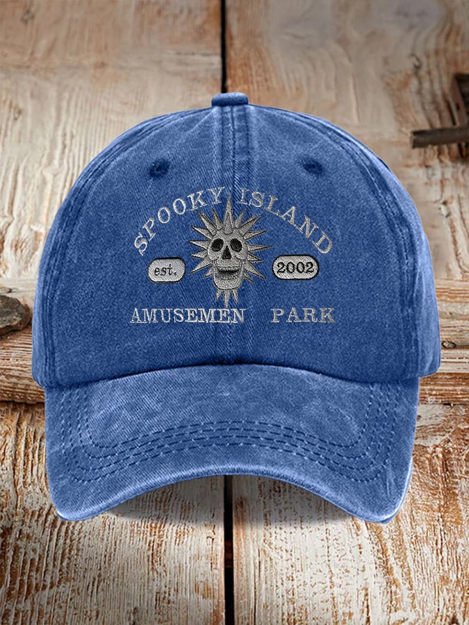 Retro Halloween Spooky Island Amusement Park Print Baseball Cap