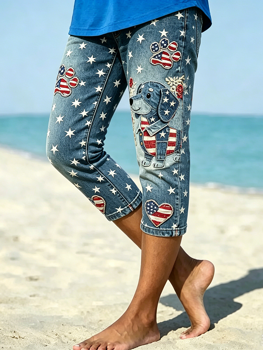 Women's Retro Independence Day Flag Printed Leggings