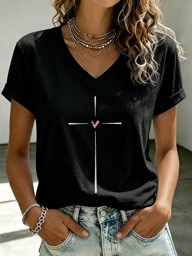 Women'S Faith Patriotic Printed Casual T-Shirt