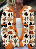 Women's Autumn Pumpkin Print Cardigan Sweater