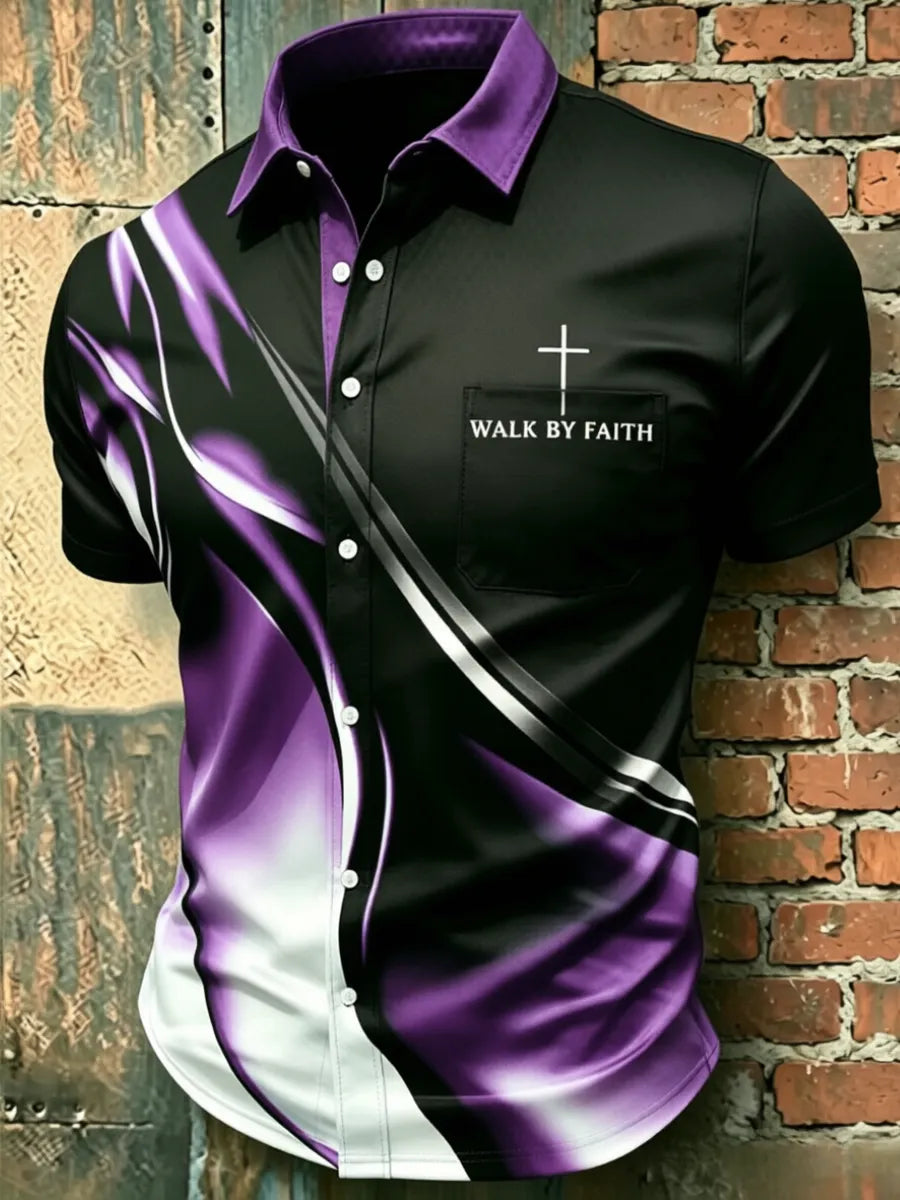 Men'S Faith Casual Pocket Printed Shirt
