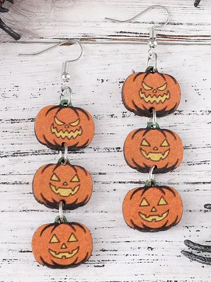 Women's Halloween Gothic Style Black Cat Ghost Face Pumpkin Splicing Pendant Earrings