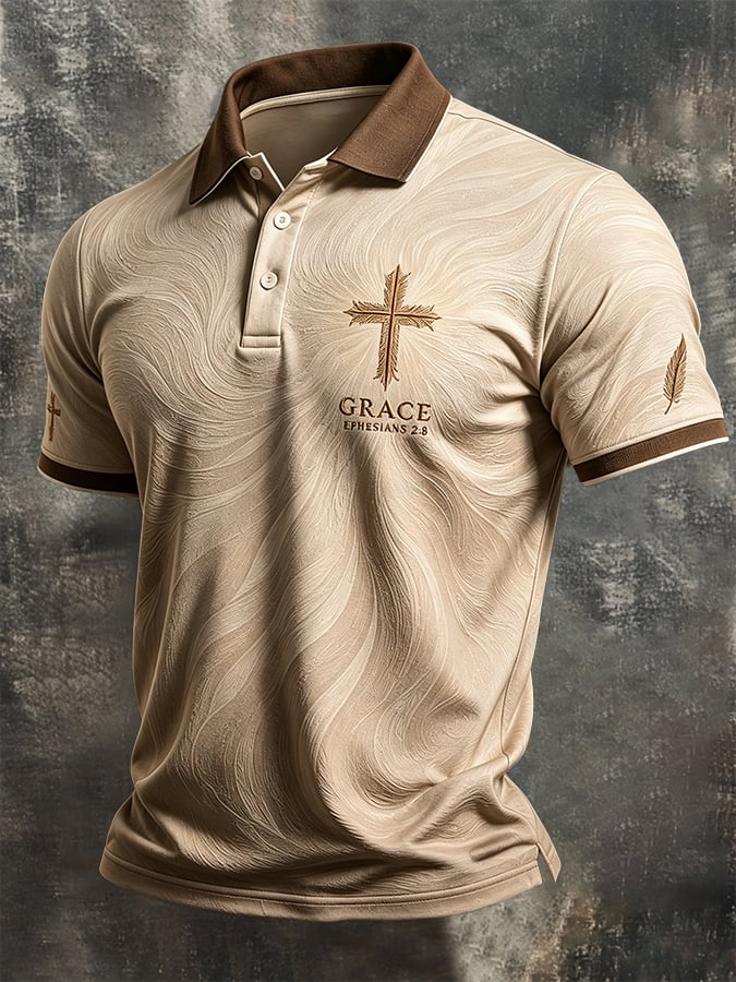 Men'S Casual "Faith" Print Polo Shirt