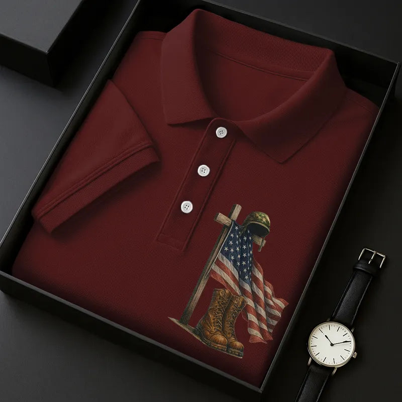 Veteran's Flag Print Casual POLO Shirt