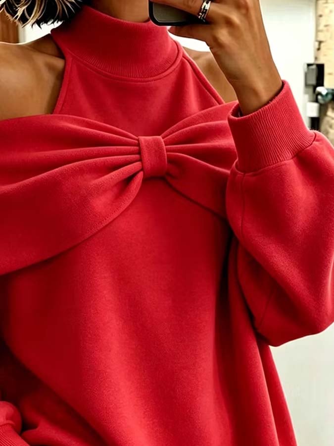 Women'S Bow-Detail Off-Shoulder Sweatshirt