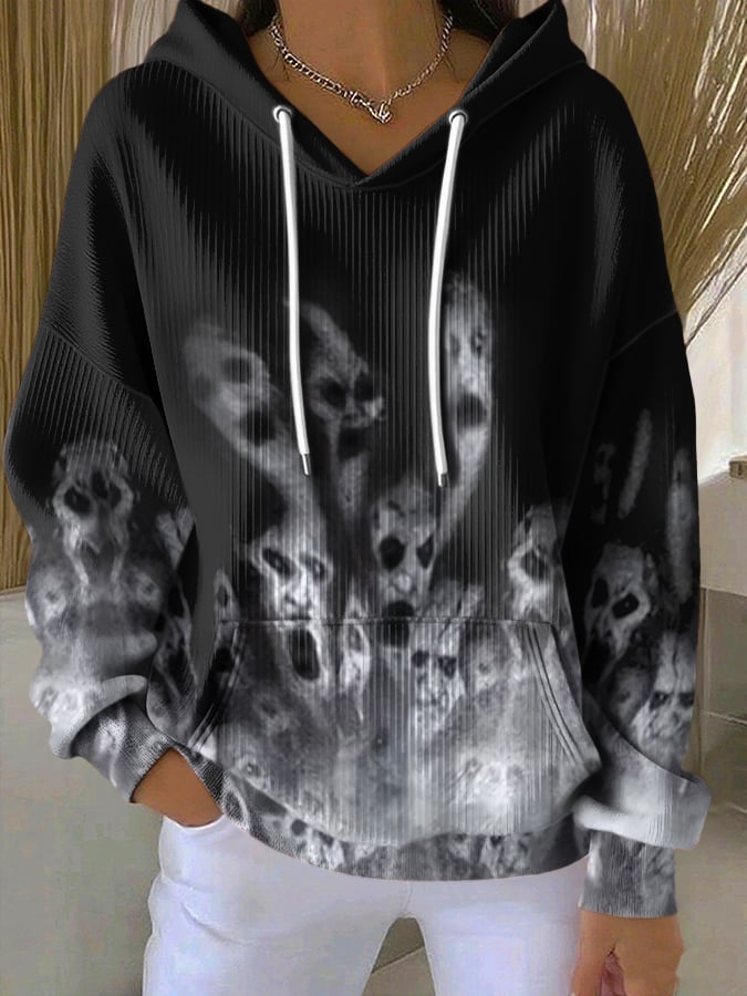 🔥HOT SALE🔥Women's  Vintage Halloween Ghost Print Casual Hoodie