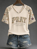 Women's Retro Pray Without Ceasing Printed T-shirt
