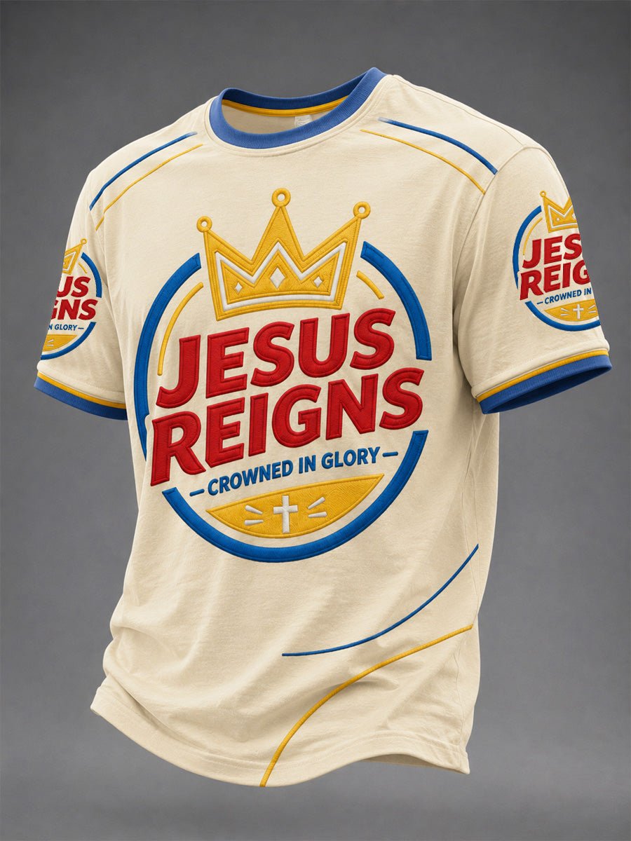 Men's Jesus Reigns Crowned In Glory Printed Casual T-shirt