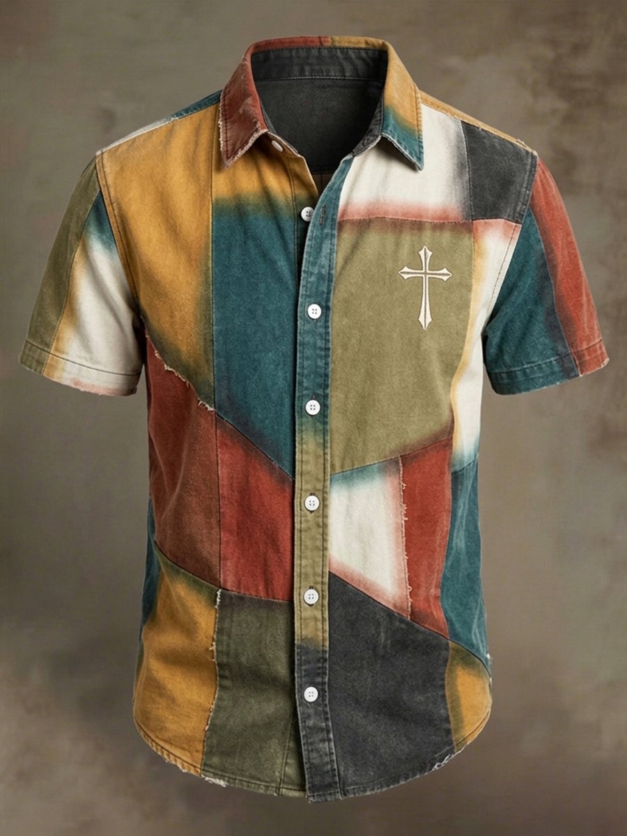 Men's Vintage Faith Faux-Linen Short-Sleeve Shirt