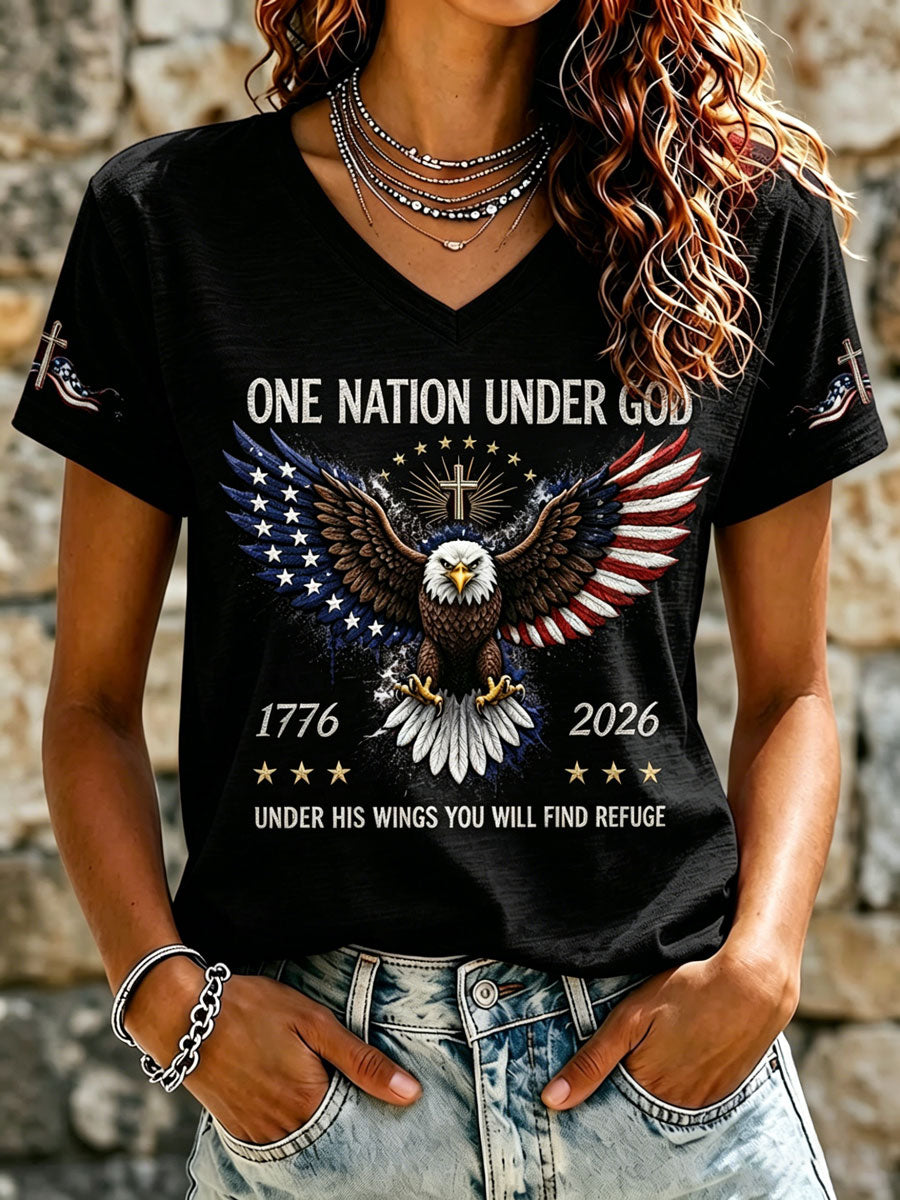 Women's Independence Day Cross Faith V-neck T-shirt