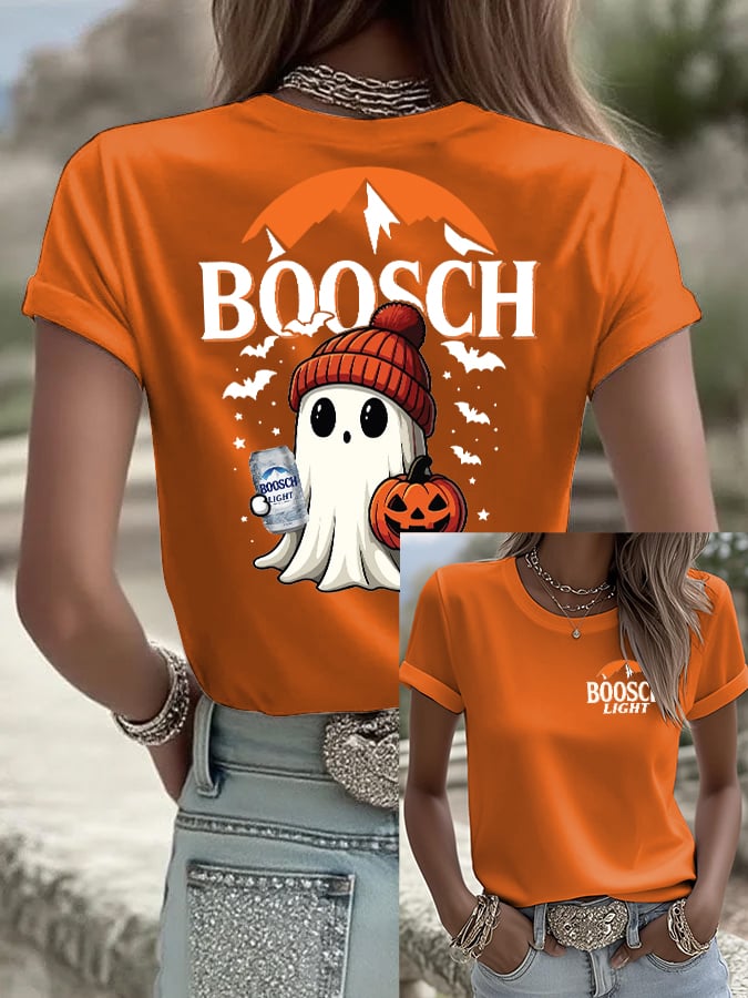 🔥Buy 2 Get 10% Off🔥Women's Retro Boosch Light Halloween Cute Ghost Pumpkin Print T-shirt