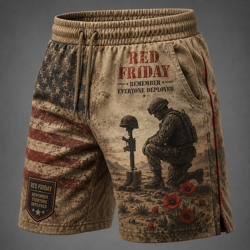 Red Friday American-Style Graphic Print Athletic Casual Shorts