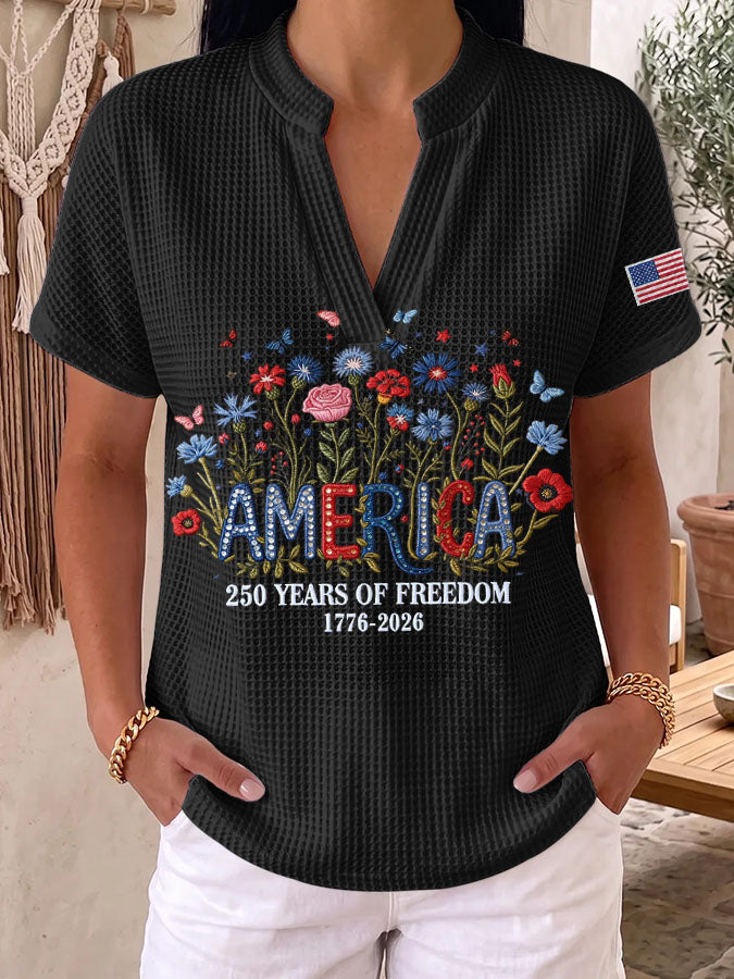 Women's 250th Anniversary of the United States Printed Waffle Top