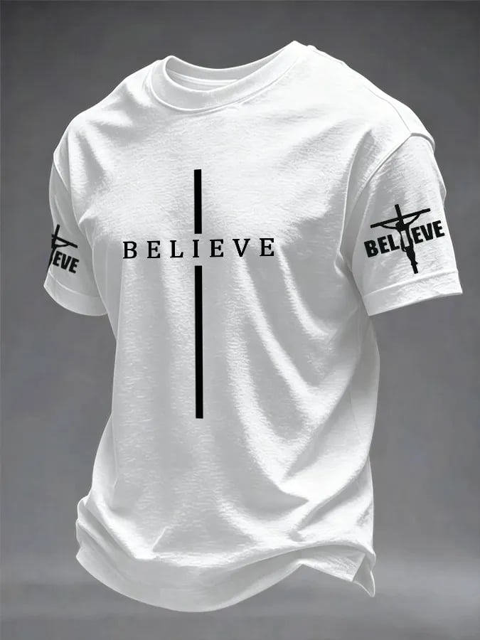Religious Faith Cross Jesus Washed Into Old Printed Round Neck T-Shirt