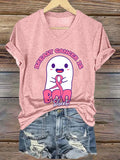 V-neck Retro Breast Cancer Awareness Breast Cancer Is Boo Sheet Halloween Ghost Print T-Shirt
