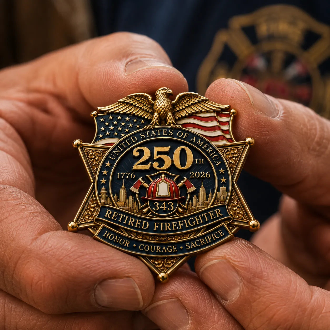 Retired Firefighter 250th Tribute Pin Badge