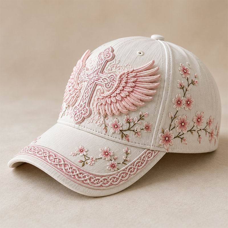 Pink Faith Angel Wings Cross Baseball Cap