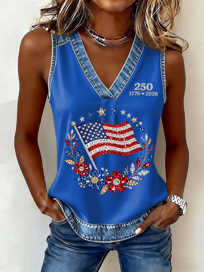 Women's America Flag  Print Sleeveless Top