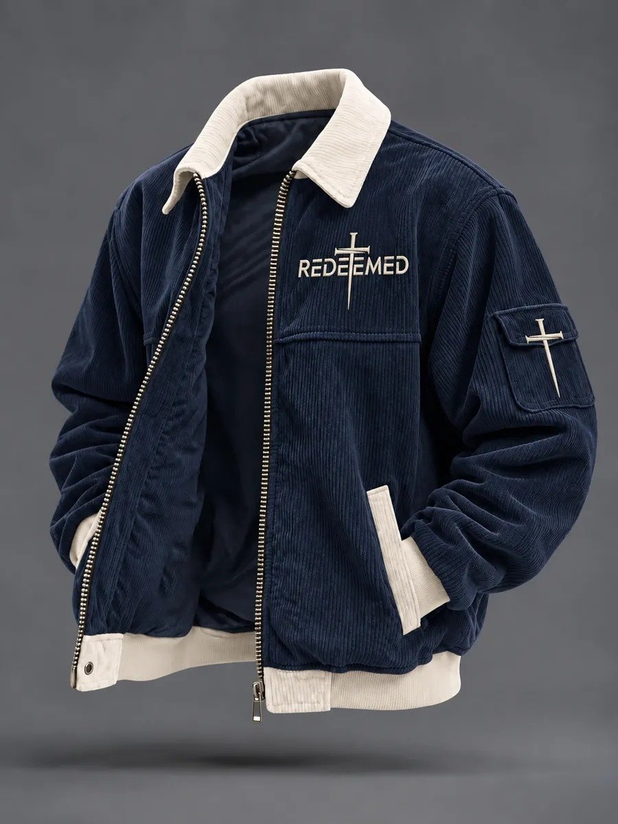Men's Faith Printed Corduroy Casual Jacket