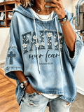 ”Faith Over Fear“ Retro Faith Pattern Hooded Short-Sleeve T-Shirt