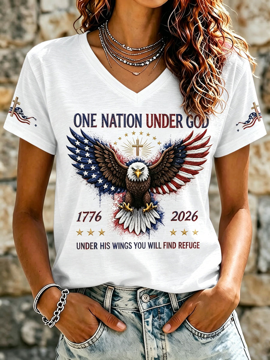 Women's Independence Day Cross Faith V-neck T-shirt