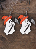 Halloween Funny Ghost Pendant Wooden Double-Sided Earrings