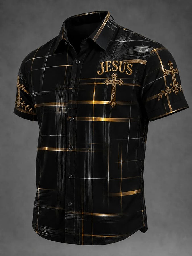 Men's Faith Cross Print Casual Shirt