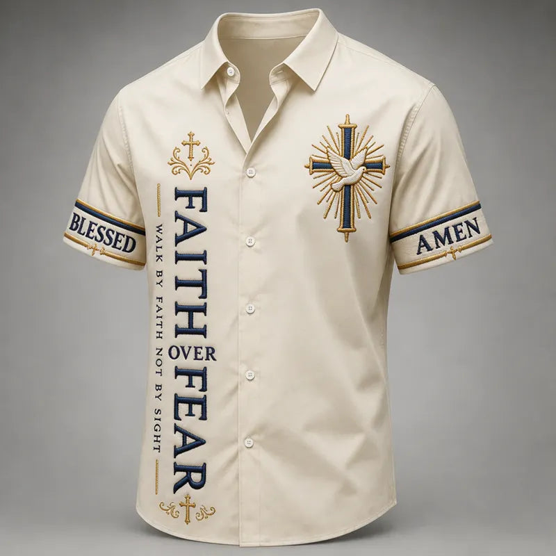Men's Religious Faith Cross Printed Casual Shirt