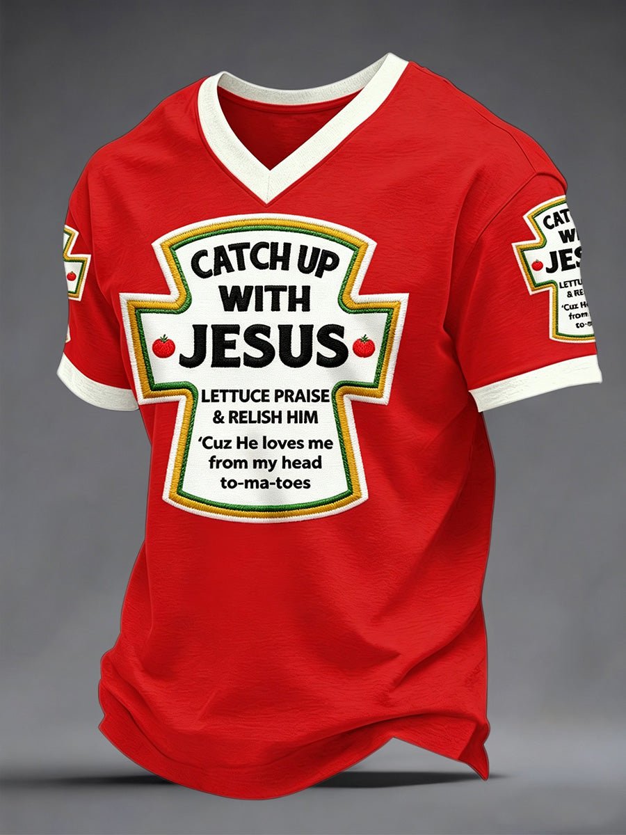 Men's Catch Up With Jesus Printed Casual Tops