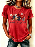 Women's 250 Years Of Freedom Flower Art Printed Round Neck Top
