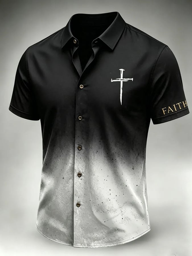Men's Faith Cross Print Casual Shirt