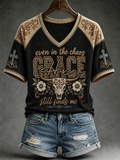 Women's Retro His Grace Still Finds Me Western Faith Printed Top