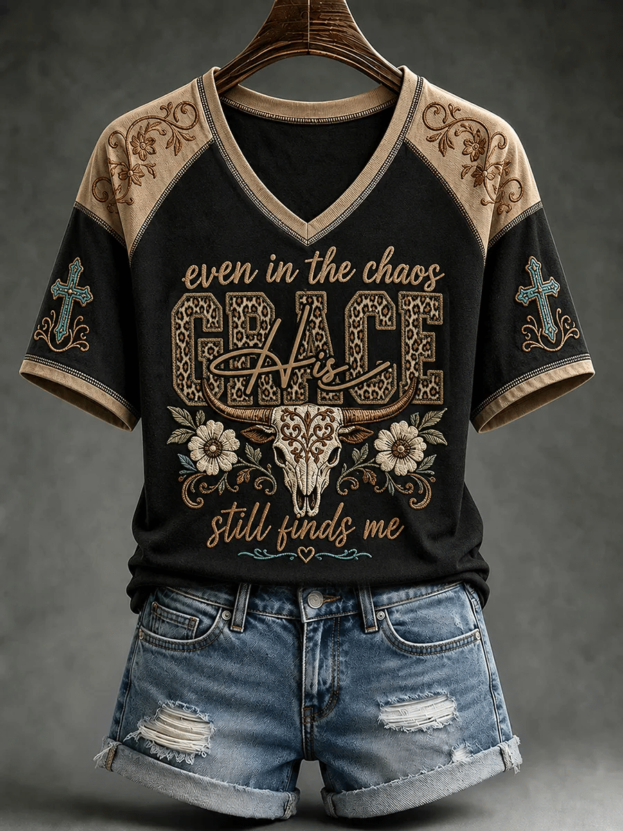 Women's Retro His Grace Still Finds Me Western Faith Printed Top