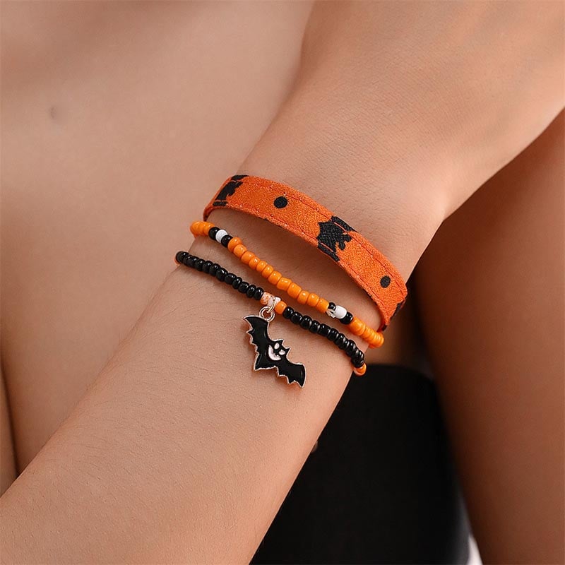 Fashionable And Creative Rice Beads Metal Pumpkin Bat Ghost Design Bracelet