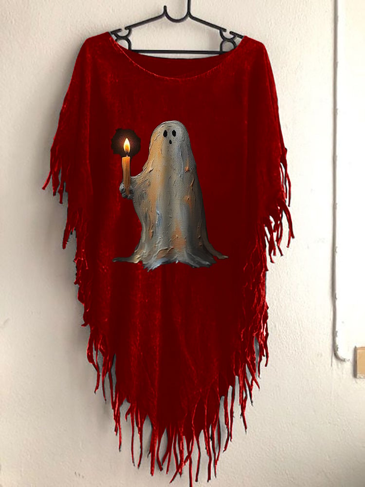 Women's Halloween Ghost Print Round Neck Top