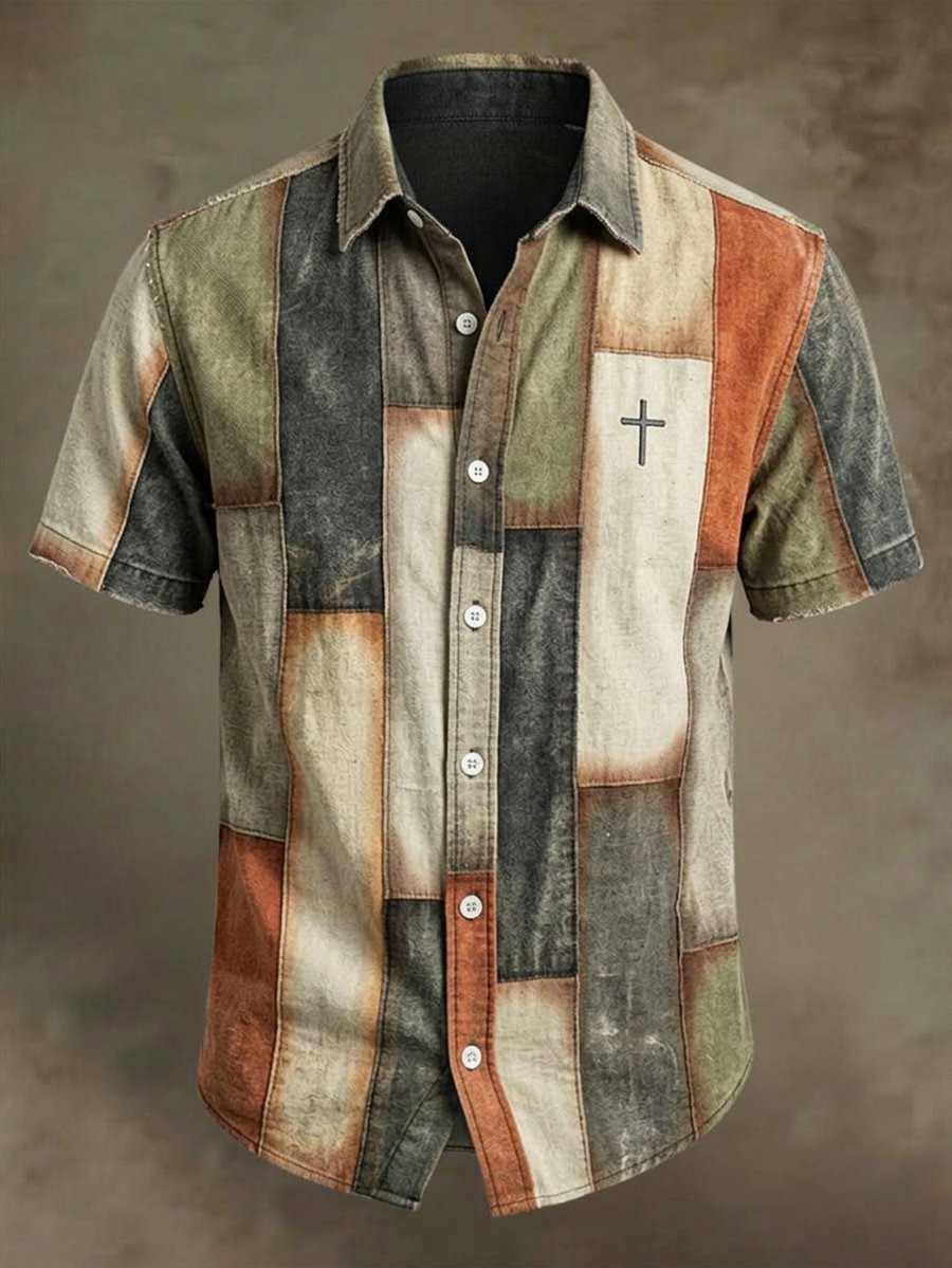 Men's Vintage Faith Faux-Linen Short-Sleeve Shirt