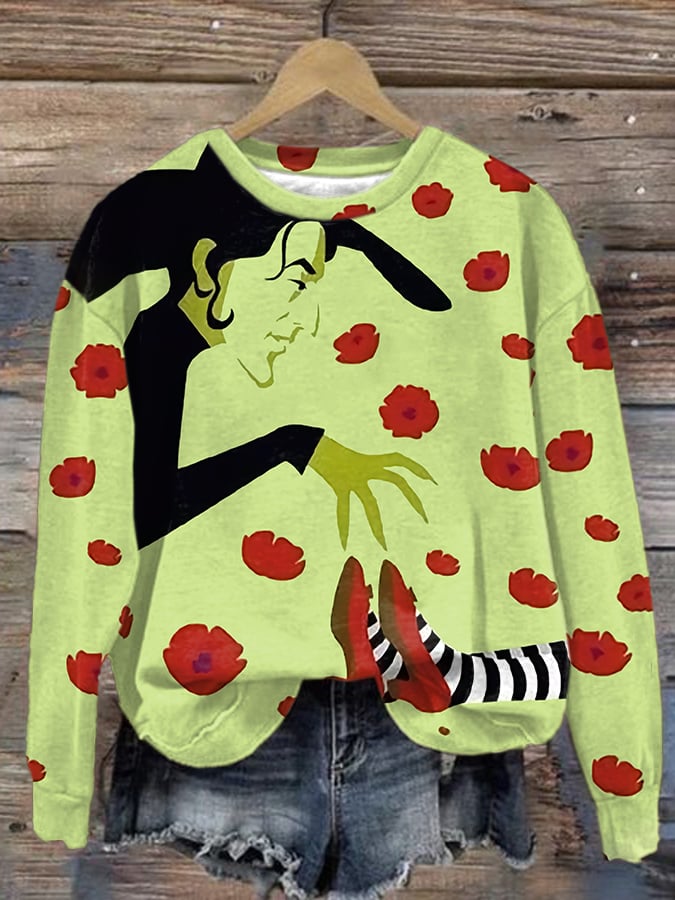 Women'S Halloween Printed Crew Neck Sweatshirt