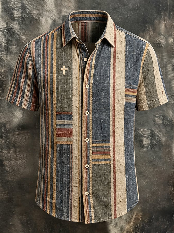 Men's Vintage Faith Faux-Linen Short-Sleeve Shirt