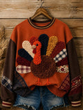 Women's Retro Thanksgiving Turkey Print Sweatshirt