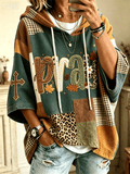 Women's  Retro Pray Christian Cross Fall Colorblock Patchwork  Print Top