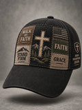 Unisex Christian Walk By Faith Cross Faith Patchwork Print Hat