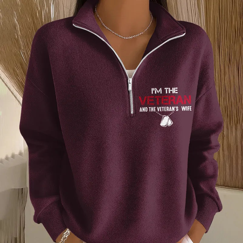 Women's I'm A Veteran And The Veteran's Wife Print Zip-Up Sweatshirt