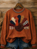 Women's Retro Thanksgiving Turkey Print Sweatshirt