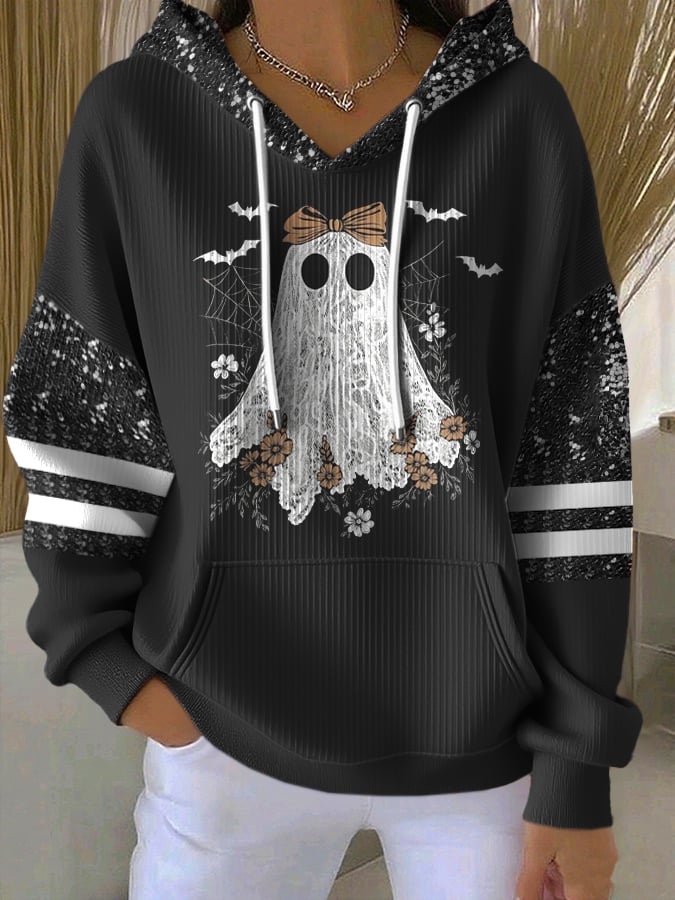 🔥HOT SALE🔥Women's  Vintage Halloween Ghost Print Casual Hoodie
