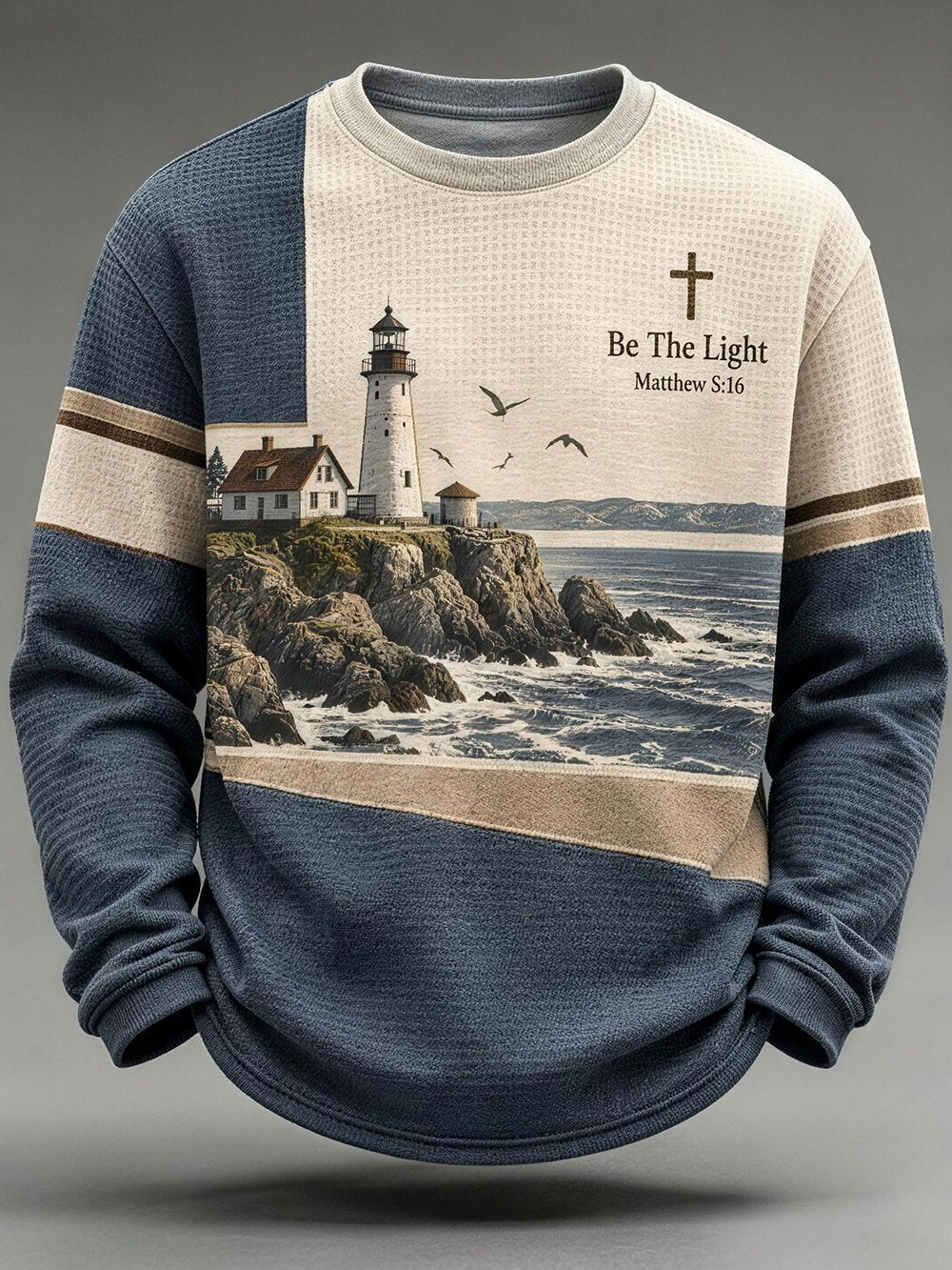 Men's "Faith" Print Waffle-Knit Crew-Neck Long-Sleeve T-Shirt