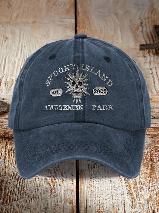 Retro Halloween Spooky Island Amusement Park Print Baseball Cap